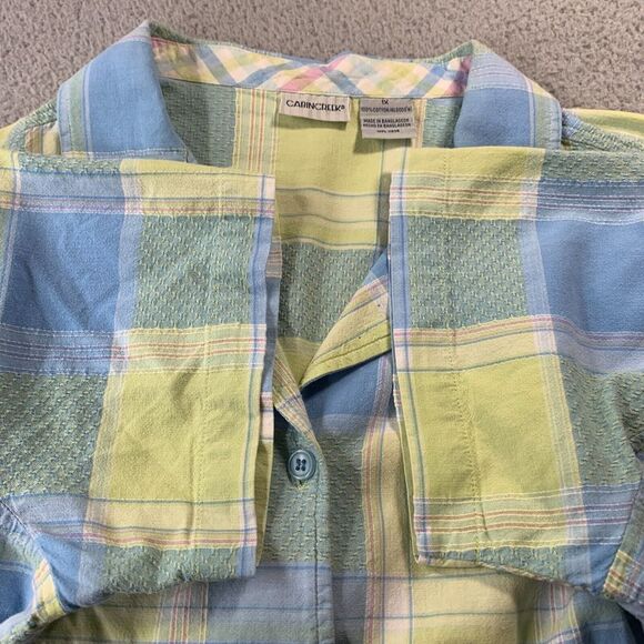 CABIN CREEK Shirt Womens 1X Button Up Blouse Top Plaid Short Sleeve Blue* - Picture 8 of 9